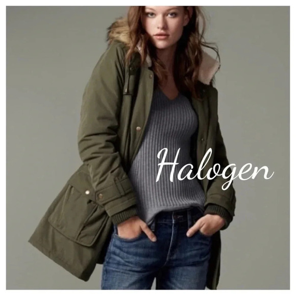 Halogen Jacket Women's 3X Parka Anorak Green Faux Fur Hood Utility Winter Coat - Picture 1 of 11